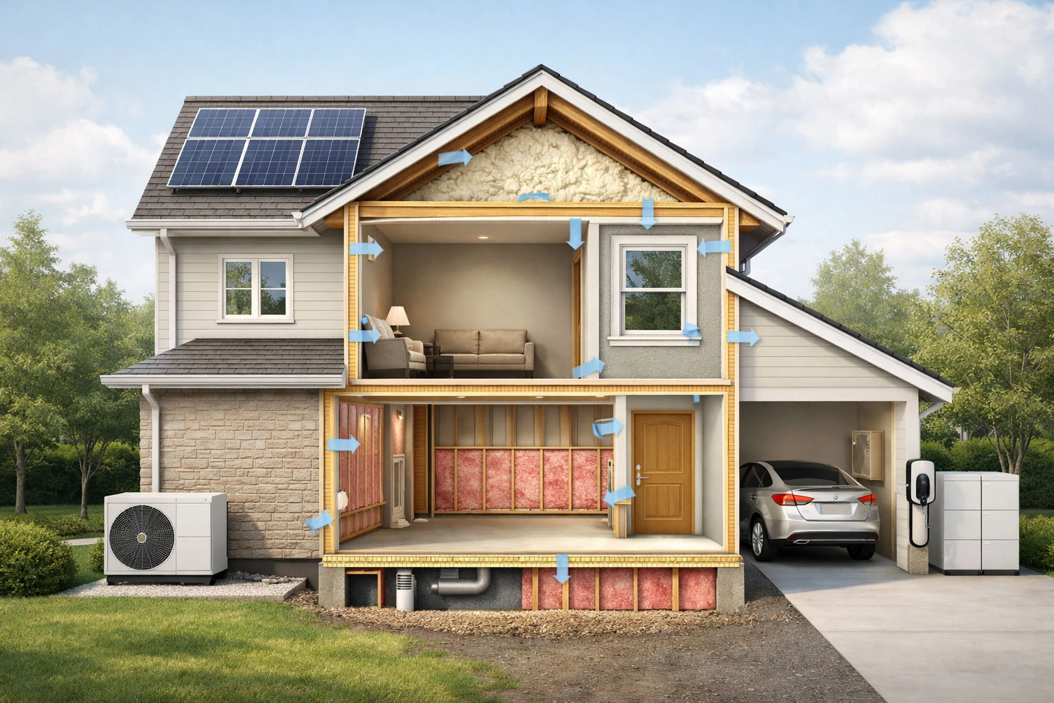Air sealing gaps around windows and doors in a Canadian home to reduce heat loss and improve energy efficiency