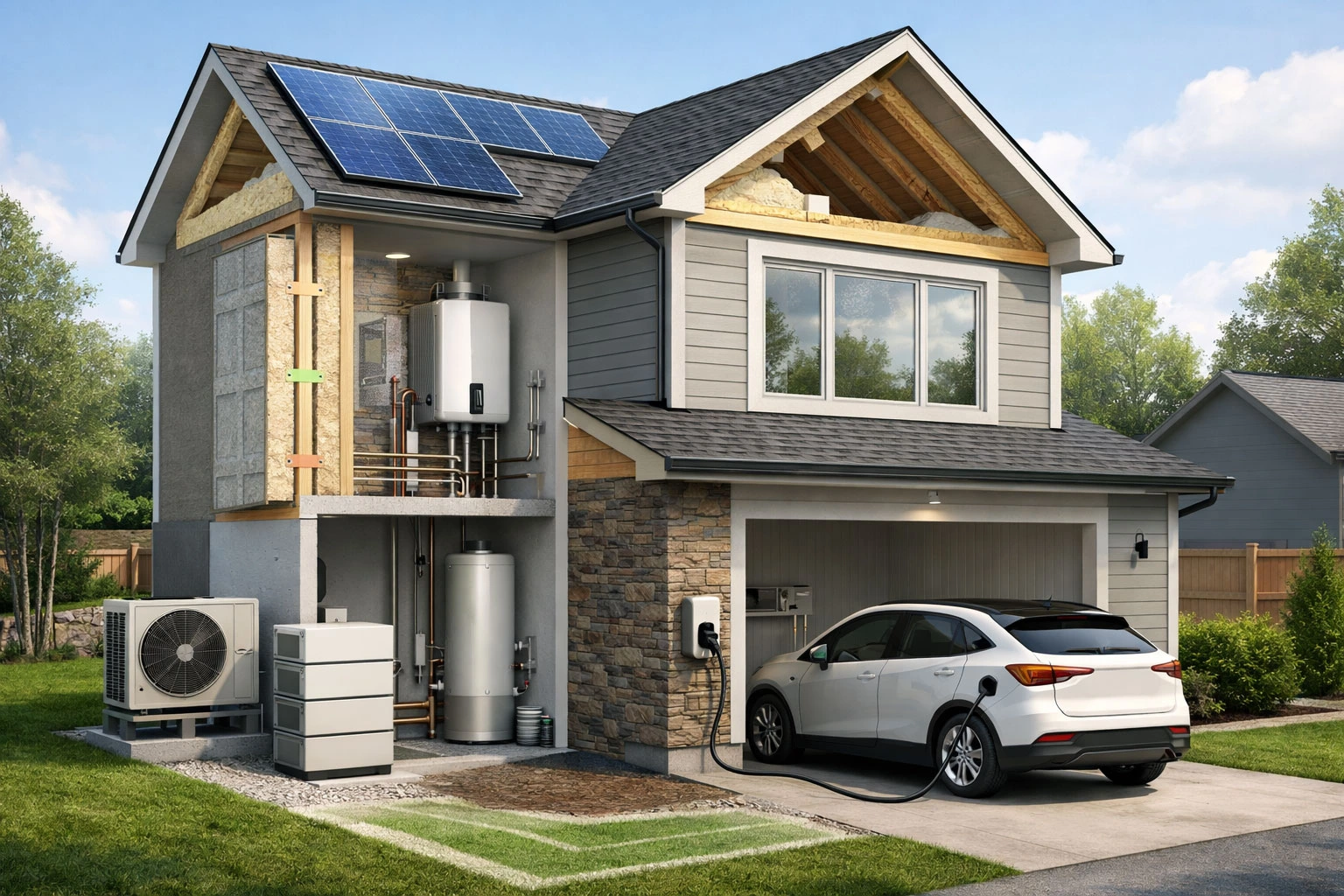 Tankless water heater installation in a Canadian home showing compact wall-mounted on-demand hot water system