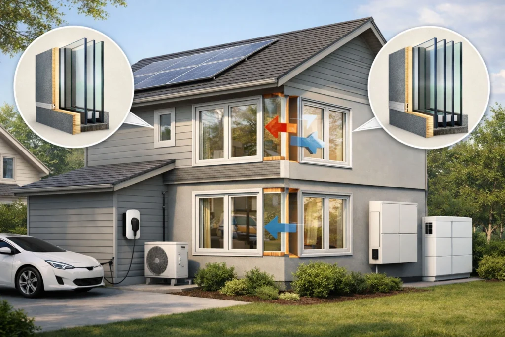 Triple pane vs double pane windows comparison showing insulation and energy efficiency differences in a home