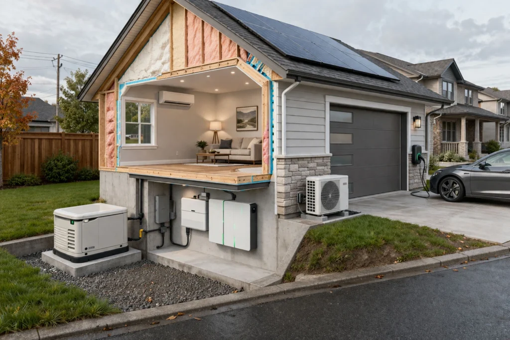 Whole home generator vs battery backup system comparison showing backup power options for residential homes