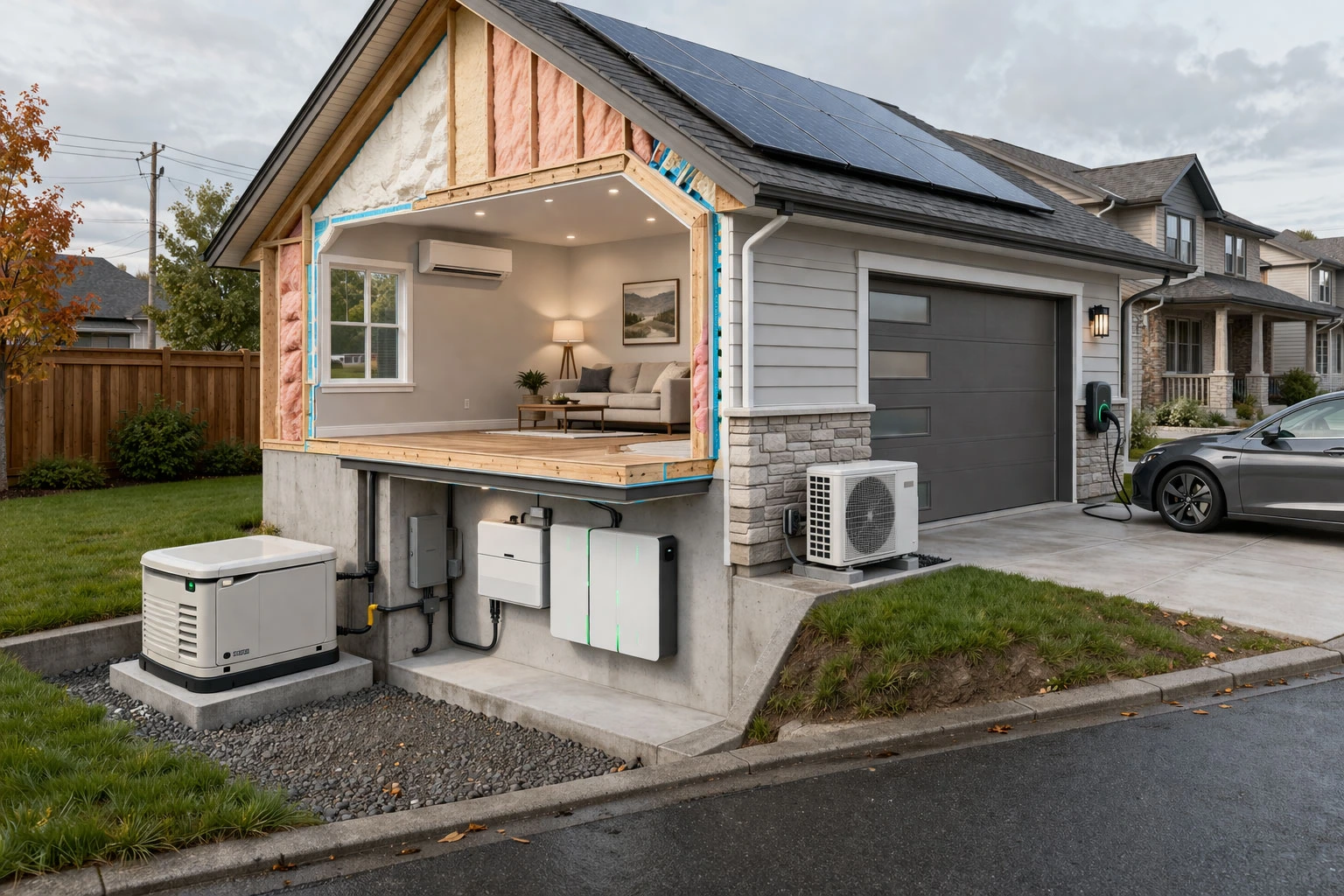 Whole home generator vs battery backup system comparison showing backup power options for residential homes